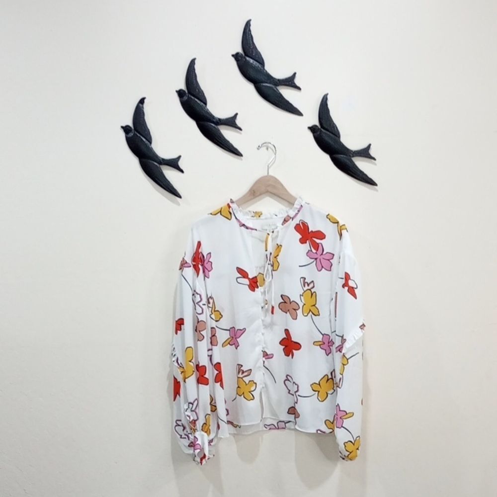 Ted Baker London Thurso Floral Print Stretch Woven Balloon Sleeve Blouse Size 4 - Picture 4 of 15